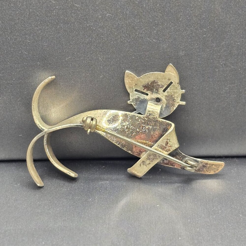 VTG Beaucraft Sterling Silver Cat Brooch Pin 2.25" 5.82g Modernist Design - Picture 2 of 6
